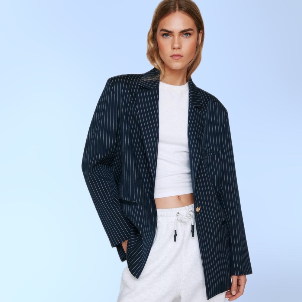 Nasty Gal Navy Blue Pinstripe Single Breasted Blazer—Never Worn